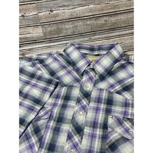 Wrangler‎ Men’s Pearl Snap Shirt Sleeve Shirt Purple White 2XL XXL